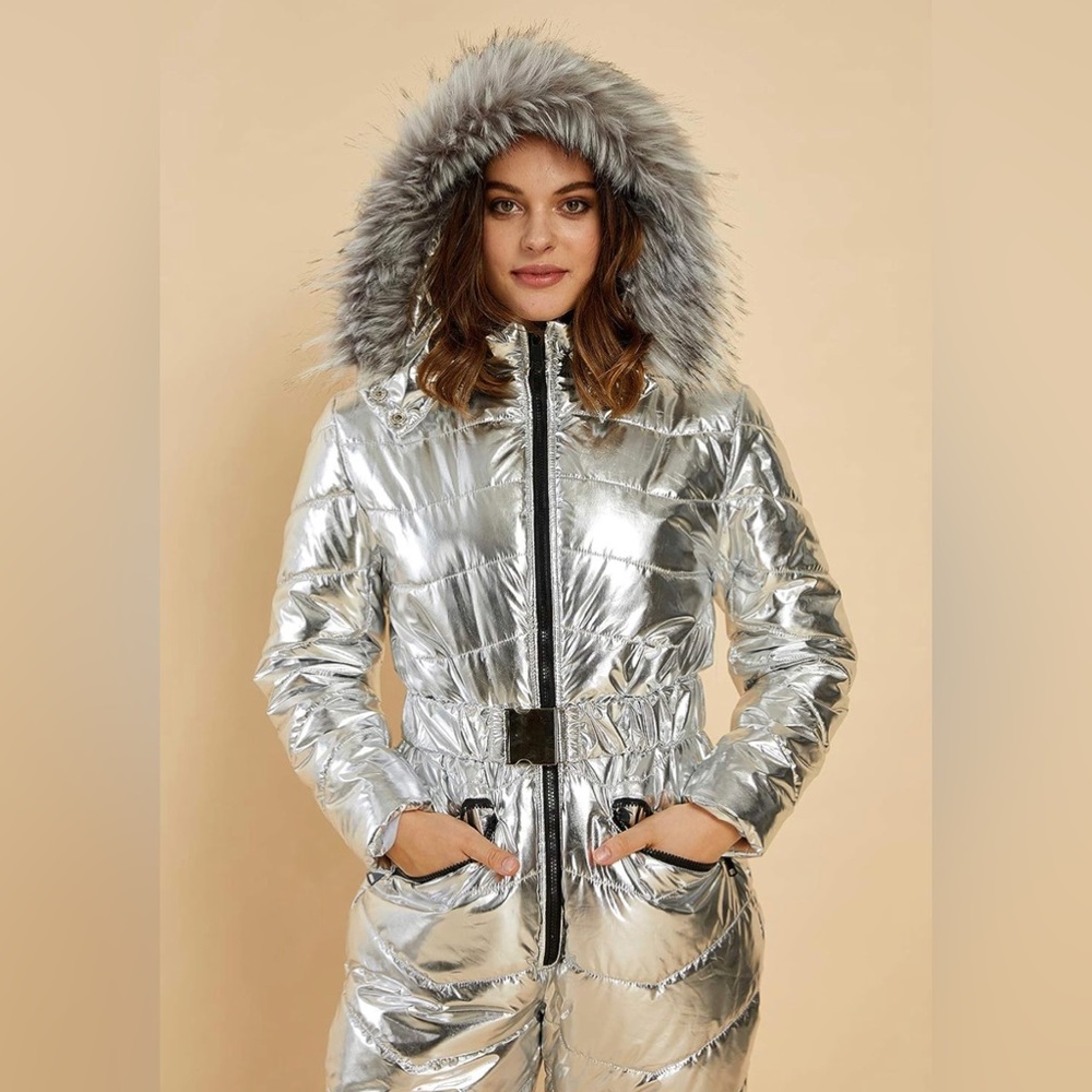 Women Winter Onesie Ski Suit with Fur Collar